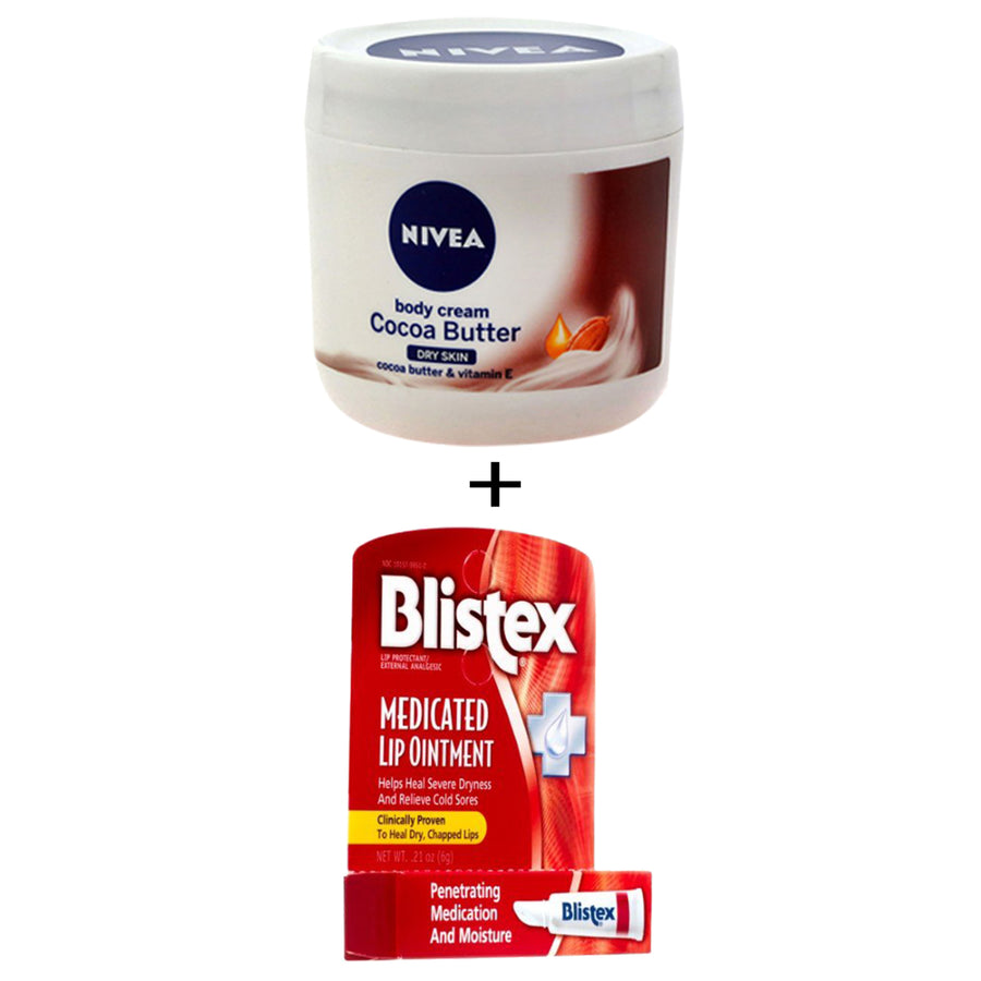 Blistex Lip Medicated Ointment and Nivea Body Cream Cocoa Butter and Vitamin E - Dry Skin - 400 Ml Image 1
