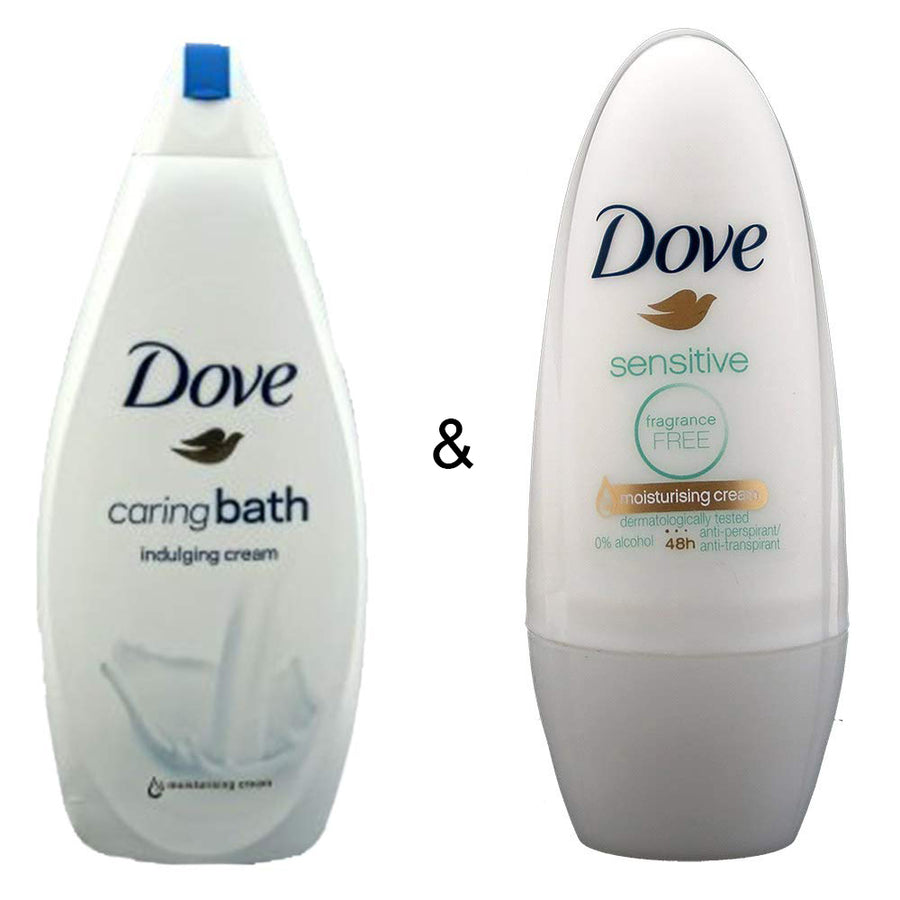 Caring Bath Indulging Cream 750 by Dove and Roll-on Stick Sensitive 50ml by Dove Image 1