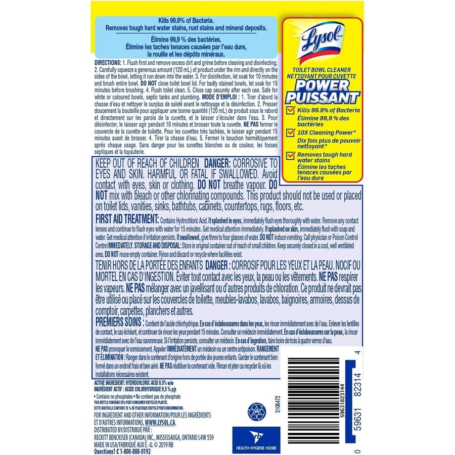 Lysol Toilet Bowl Cleaner Power 2 Pack 710ml Total 1420ml Powerful Sanitizer Image 1