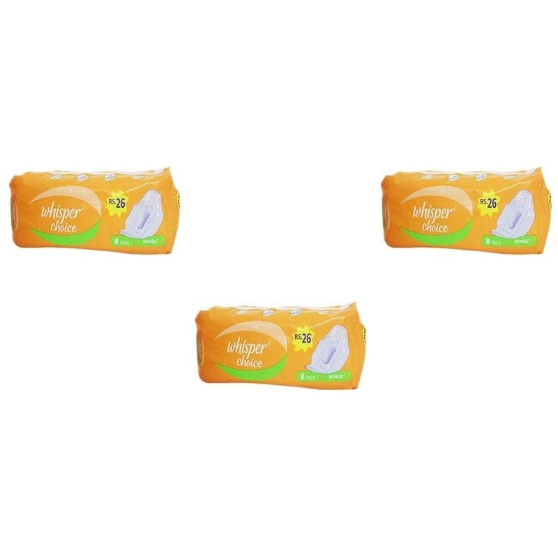 Whisper Choice Sanitary Pads With Wings (8 Pads) (Pack Of 3) Image 1