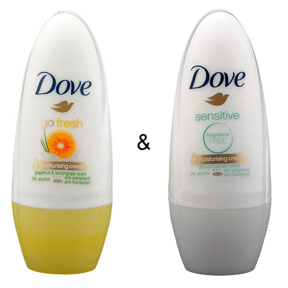 Roll-on Stick Go Fresh Grapefruit 50 ml by Dove and Roll-on Stick Sensitive 50ml by Dove Image 1