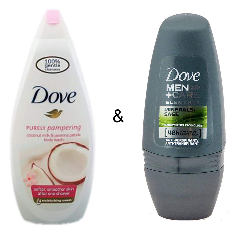 Body Wash Coconut 750 by Dove and Roll-on Stick Mineral and Sage by Dove Image 1