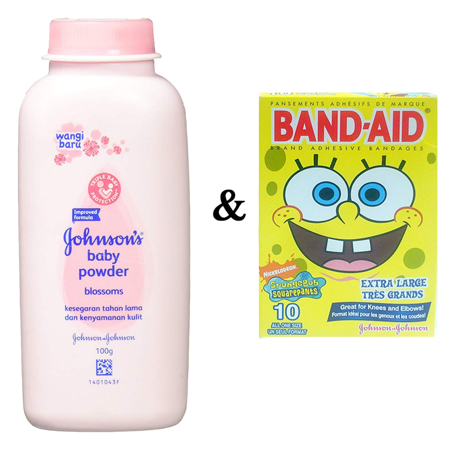 Johnsons Baby Powder Blossoms 3.3 Oz100G and Johnson and Johnson Band-Aid- Sponge Bob (10 In 1 Pack) Image 1