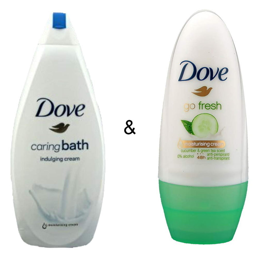 Caring Bath Indulging Cream 750 by Dove and Roll-on Stick Go Fresh Cucumber 50 ml by Dove Image 1