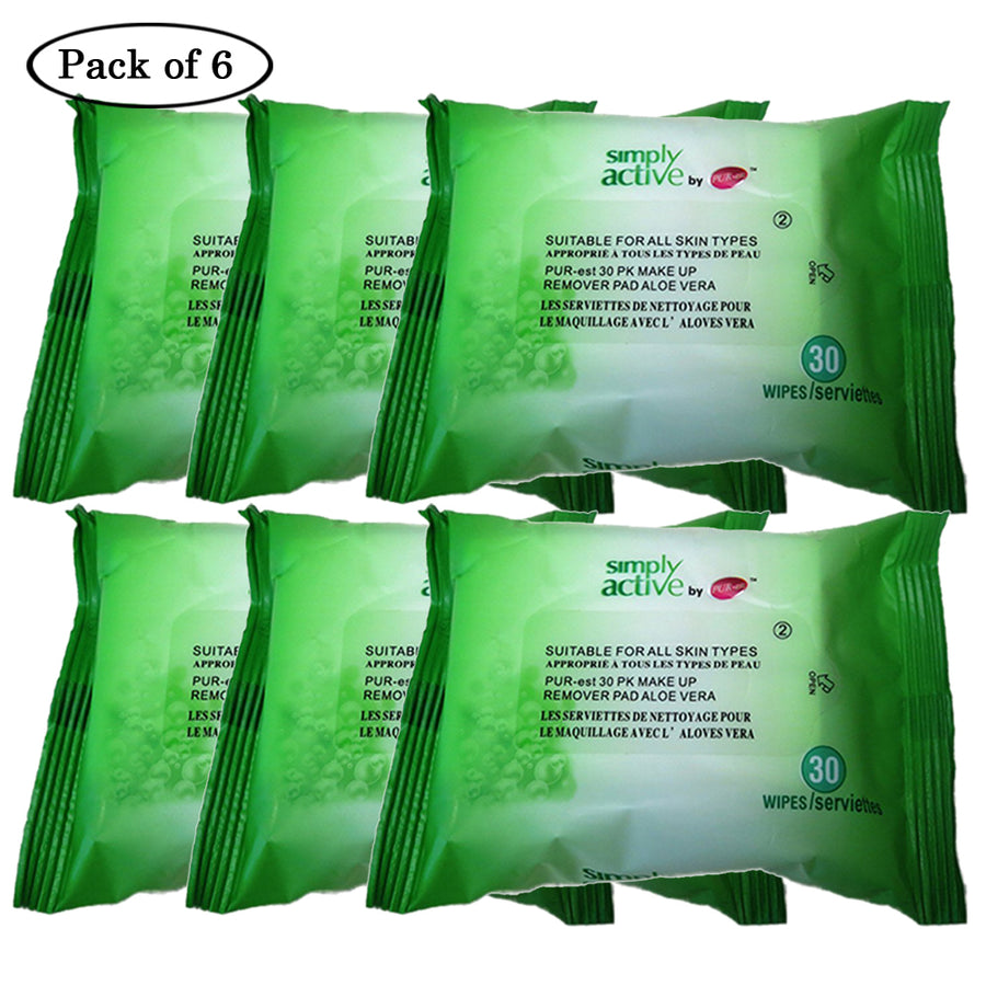 Make Up Remover-Aloe Vera (30 Wipes) (Pack of 6) By Purest Image 1