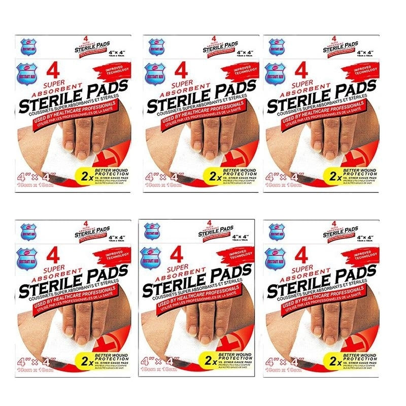 Instant Aid- Super Absorbent Sterile Pads (4 In 1 Pack) (Pack of 6) By Purest Image 1