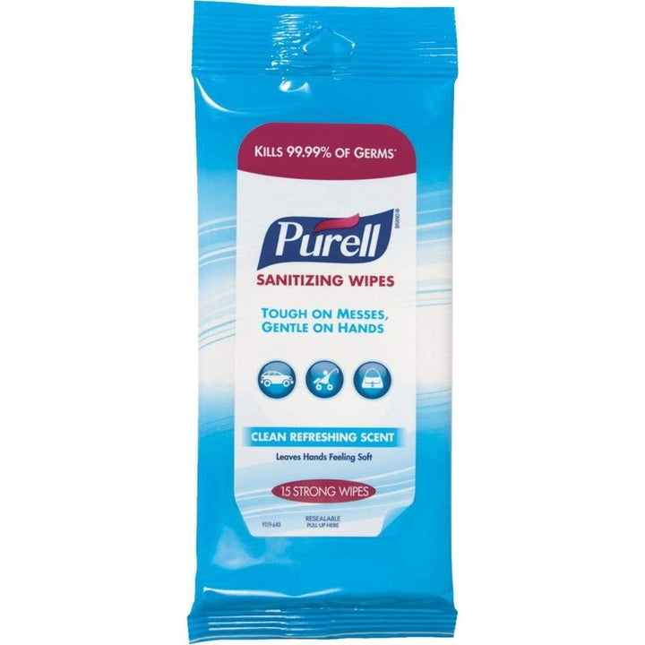 Purell Sanitizing Wipes 15 Count Pack Antibacterial Disinfecting Travel Size Image 1