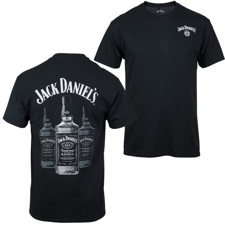 Jack Daniels Triple Whisky Bottles Front and Back Print T-Shirt Image 1