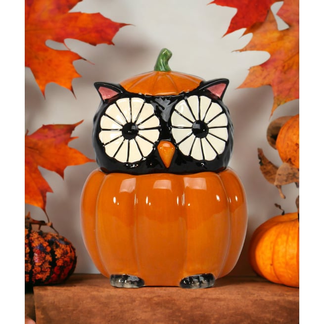 Ceramic Black Owl Pumpkin Candy Box 5x4.5x6.75 Fall Halloween Image 1