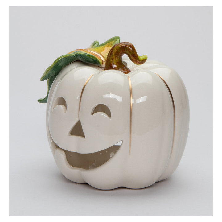 Ceramic White Pumpkin Tealight Candle Holder 5x4 Fall Halloween Image 4