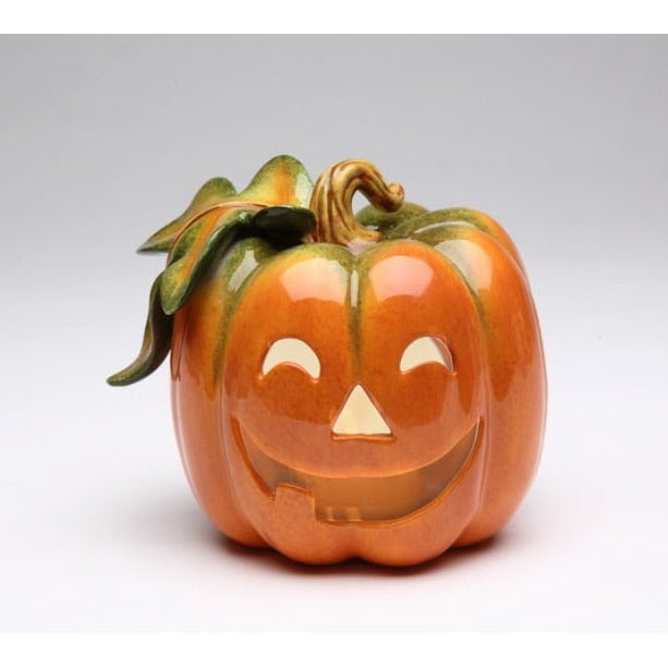 Ceramic Jack-o-Lantern Pumpkin Tealight Candle Holder 5x4.25 Halloween Image 3