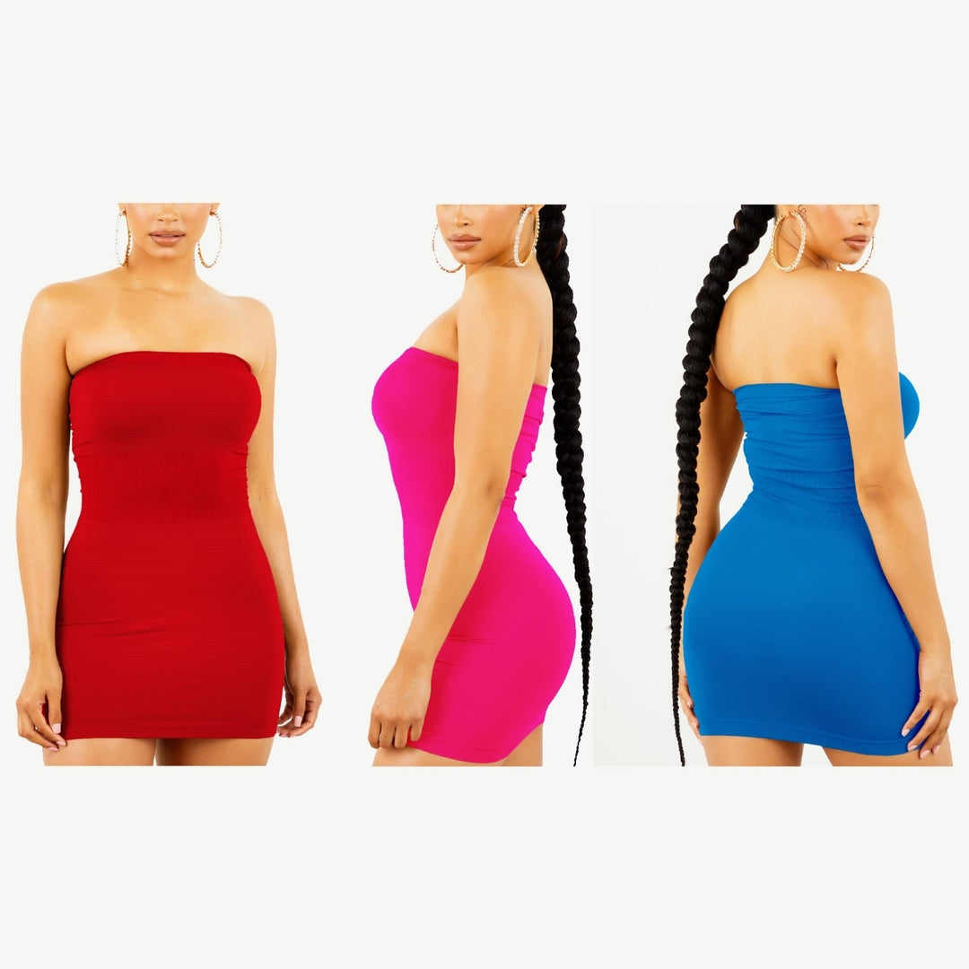 2-Pack Women's Strapless Stretchy Tight Fit Seamless Body Con Mini Tube Top Dress Image 1
