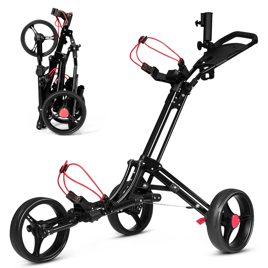 Foldable 3 Wheel Steel Golf Pull Push Cart Trolley Club w/ Umbrella Holder Image 1