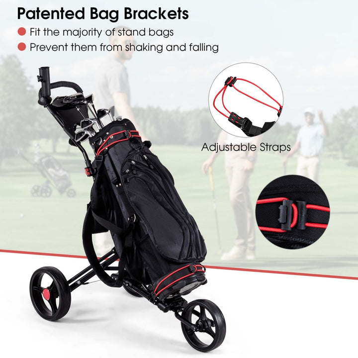 Foldable 3 Wheel Steel Golf Pull Push Cart Trolley Club w/ Umbrella Holder Image 4