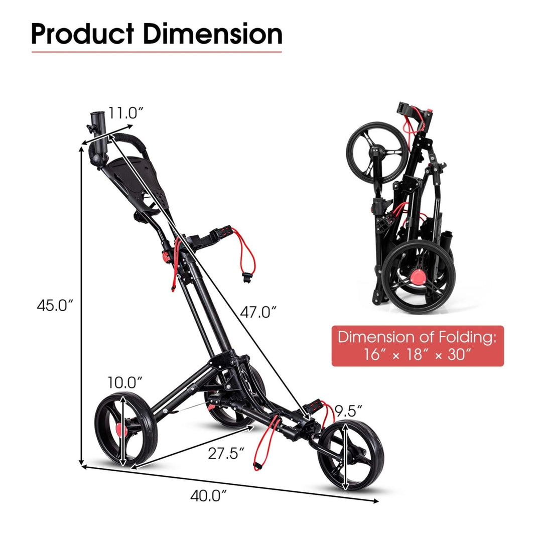 Foldable 3 Wheel Steel Golf Pull Push Cart Trolley Club w/ Umbrella Holder Image 9