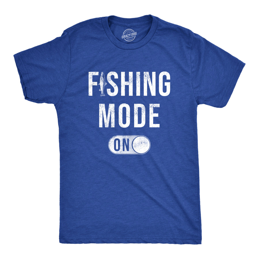 Mens Fishing Mode On T Shirt Funny Fishermans Setting Button Joke Tee For Guys Image 1