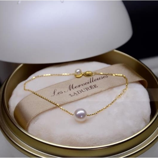 18K Gold Natural Double Pearl Bracelet Womens Summer Hot Selling Fashion OL Antioxidant Handwear Image 3