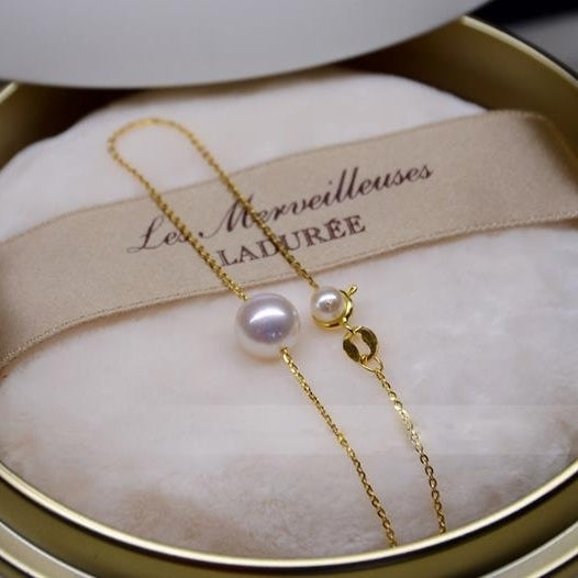 18K Gold Natural Double Pearl Bracelet Womens Summer Hot Selling Fashion OL Antioxidant Handwear Image 4