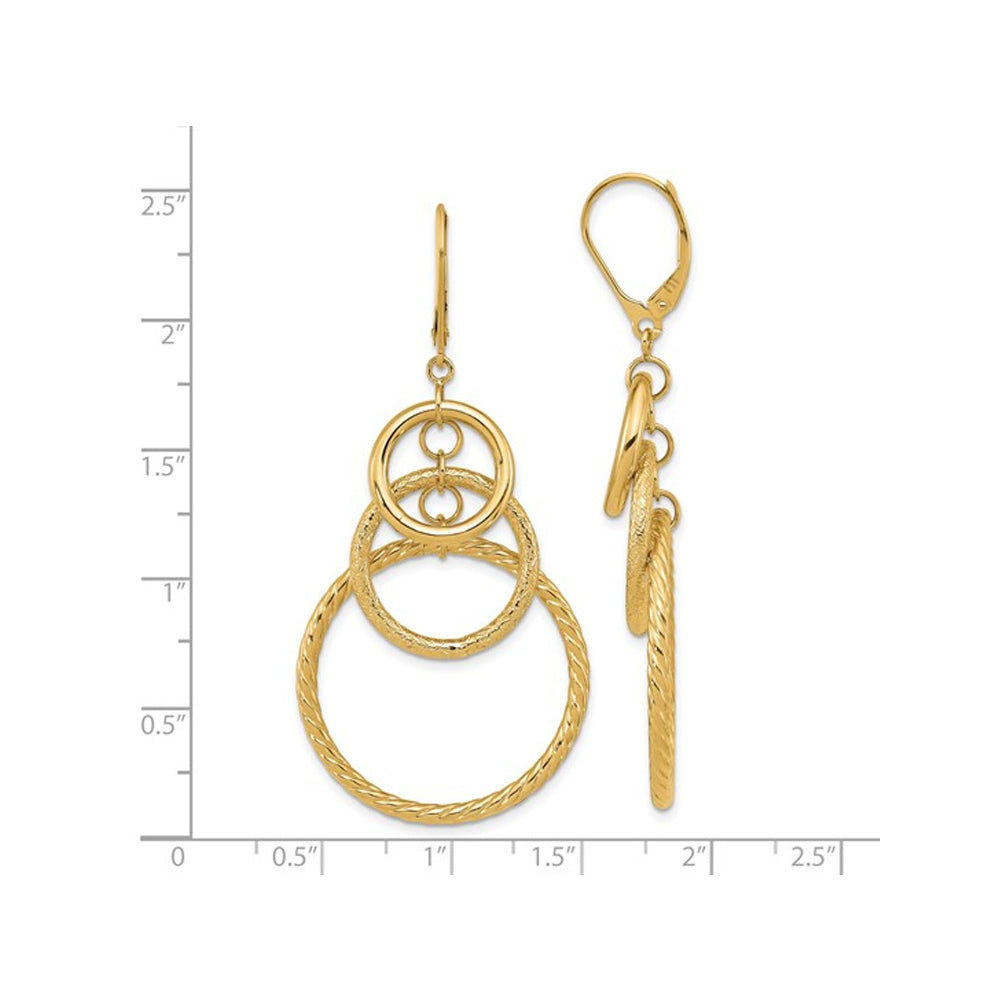 14K Yellow Gold Textured Circle Dangle Leverback Earrings Image 2