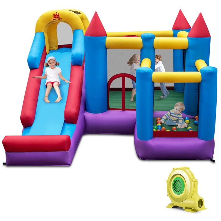 5-In-1 Inflatable Bounce Castle with Basketball Rim and Climbing Wall w/ 735W Blower Image 1