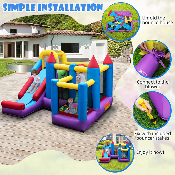 5-In-1 Inflatable Bounce Castle with Basketball Rim and Climbing Wall w/ 735W Blower Image 4