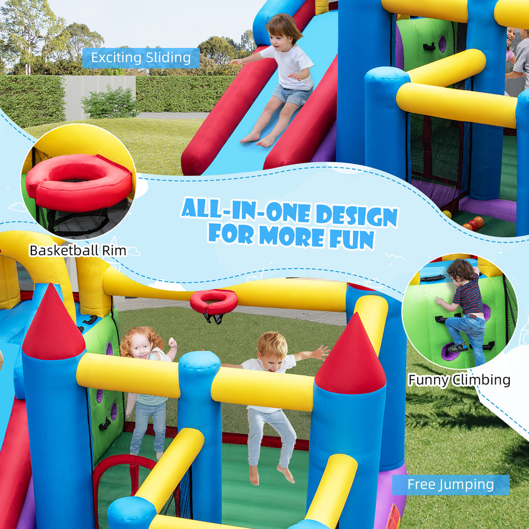 5-In-1 Inflatable Bounce Castle with Basketball Rim and Climbing Wall w/ 735W Blower Image 7