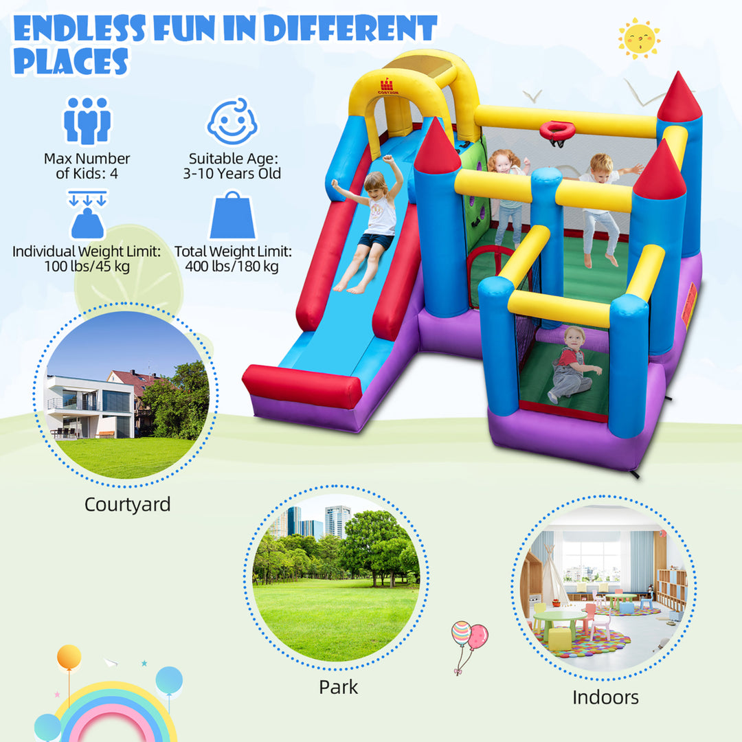 5-In-1 Inflatable Bounce Castle with Basketball Rim and Climbing Wall w/ 735W Blower Image 8