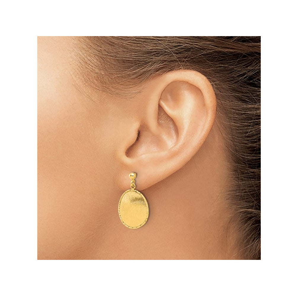 14K Yellow Gold Brushed Circles Dangle Earrings Image 3