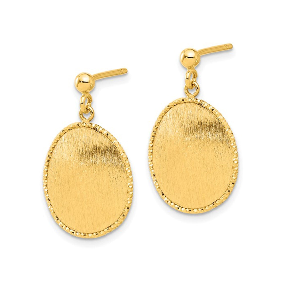 14K Yellow Gold Brushed Circles Dangle Earrings Image 4