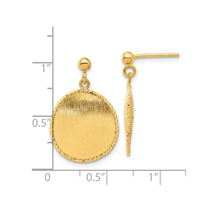 14K Yellow Gold Brushed Circles Dangle Earrings Image 4
