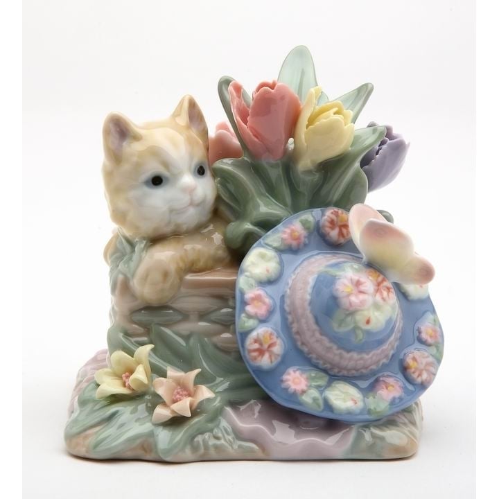 Ceramic Cat with Hat Butterfly Figurine 3 5/8 inch Gift for Cat Image 3