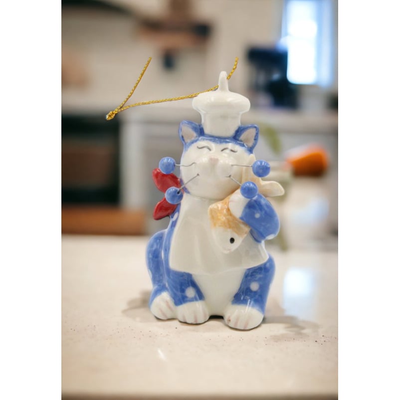 Ceramic Whisker Cat Chef Ornament 2x2x3.5 Decor Gift for Cat Lovers and Chefs Image 2