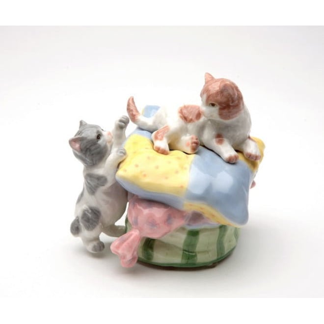 Ceramic Kittens Playing on Pillow Music Box Gift for Cat Image 3