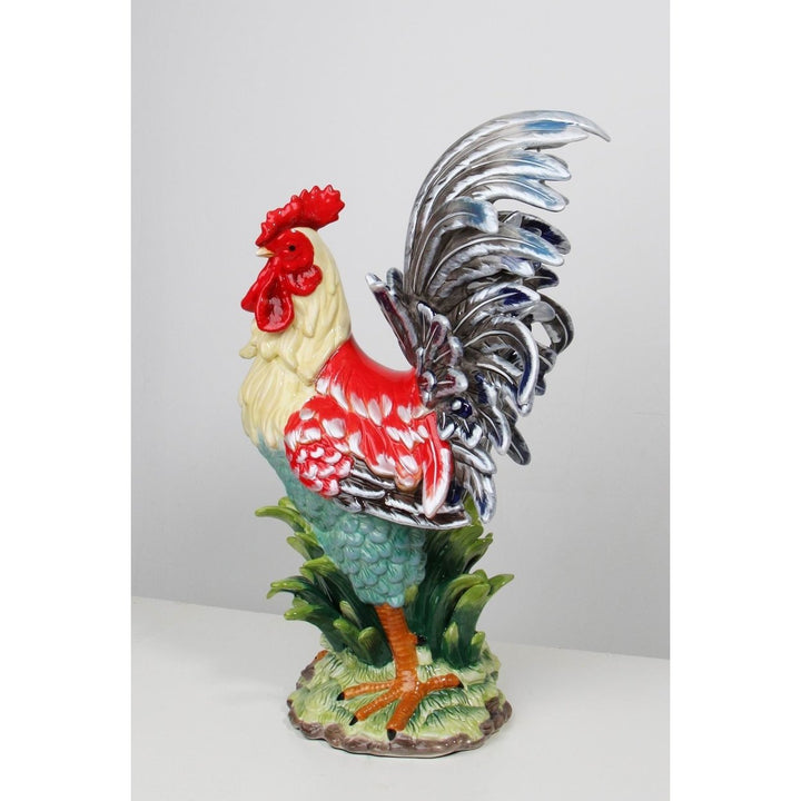 Ceramic Rooster Statue Red Navy 12.5 x 10 x 23.5 In Image 2