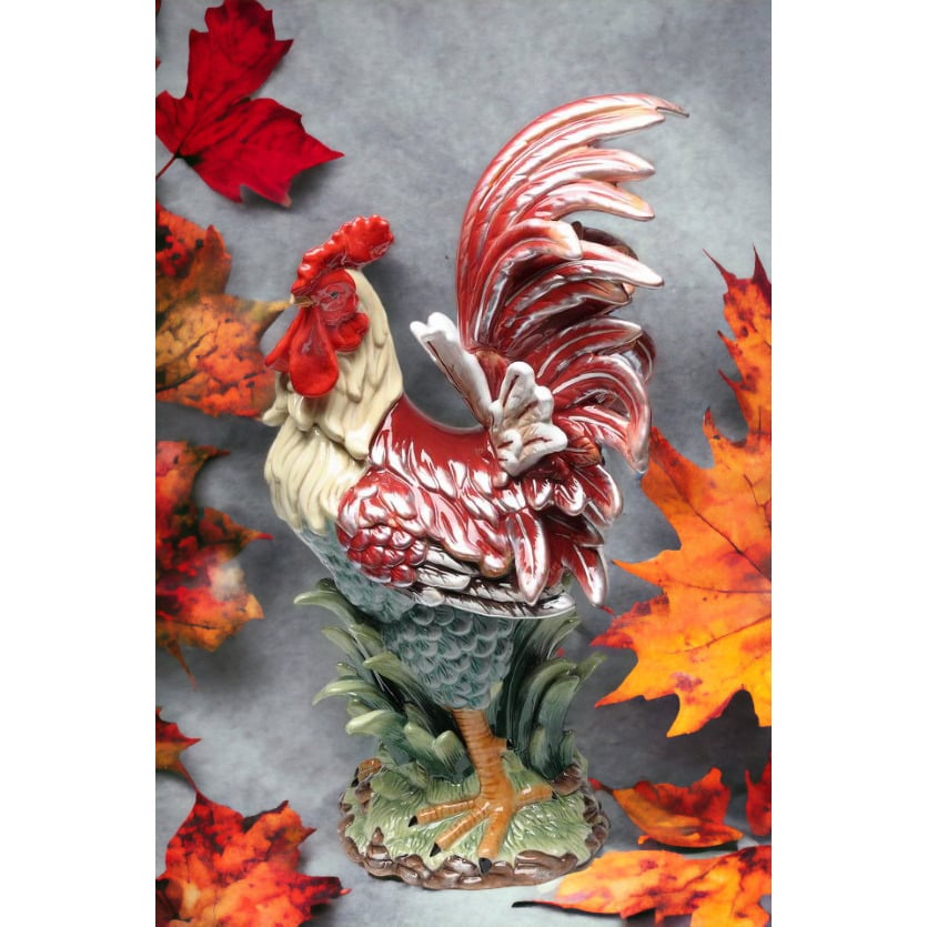 Ceramic Red Rooster Statue 23.5in Image 1