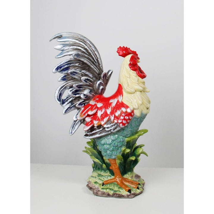 Ceramic Rooster Statue Red Navy 12.5 x 10 x 23.5 In Image 3