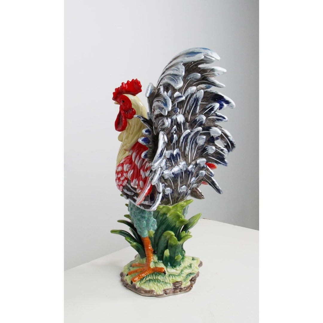 Ceramic Rooster Statue Red Navy 12.5 x 10 x 23.5 In Image 4