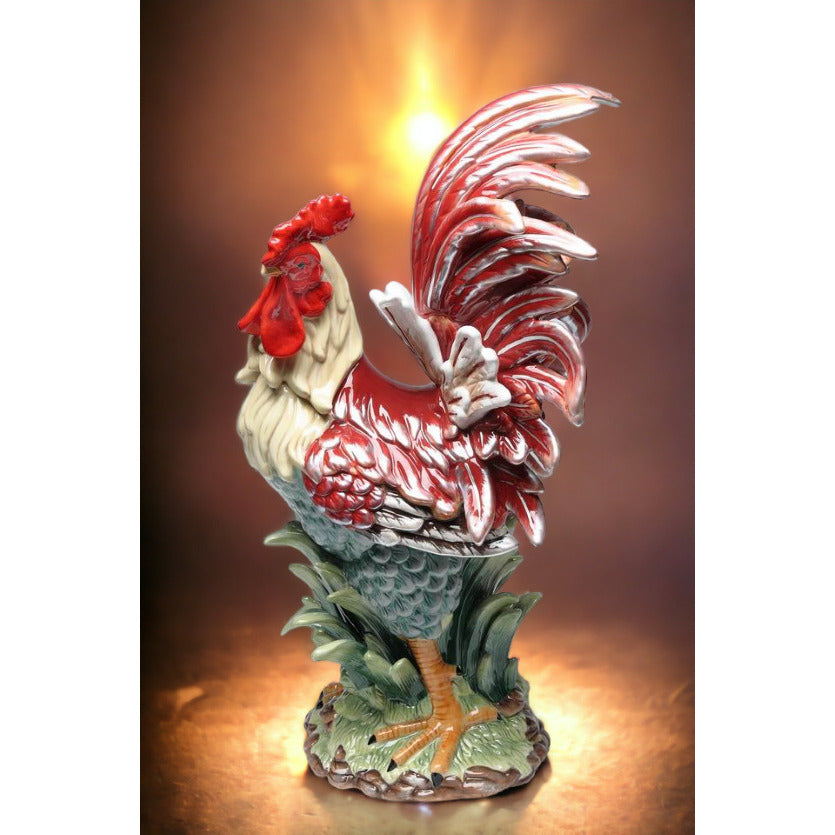 Ceramic Red Rooster Statue 23.5in Image 2