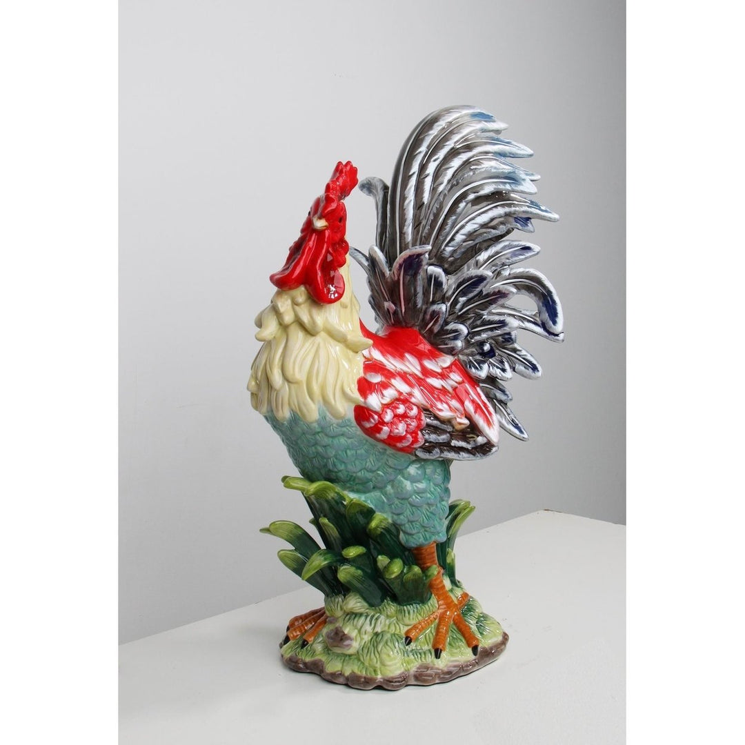 Ceramic Rooster Statue Red Navy 12.5 x 10 x 23.5 In Image 4