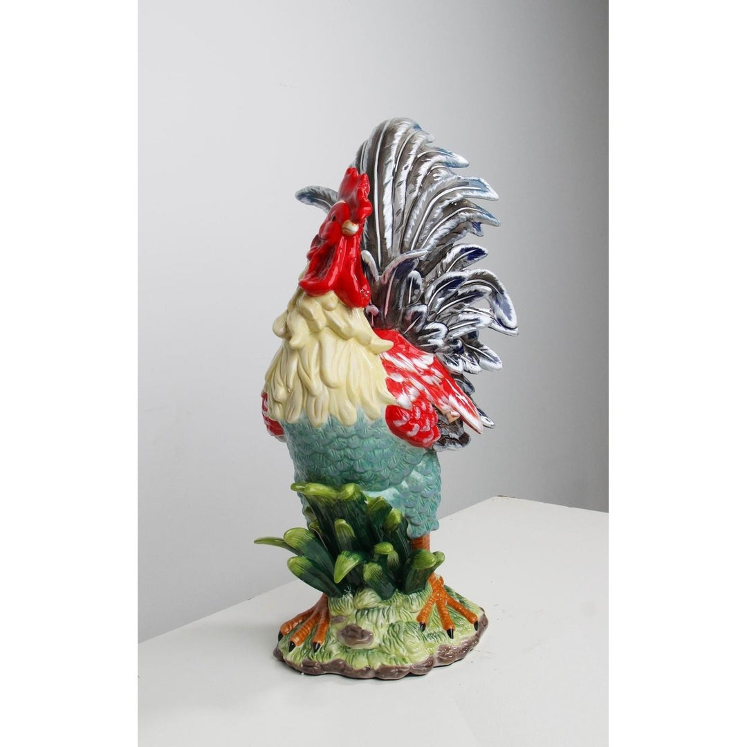 Ceramic Rooster Statue Red Navy 12.5 x 10 x 23.5 In Image 6