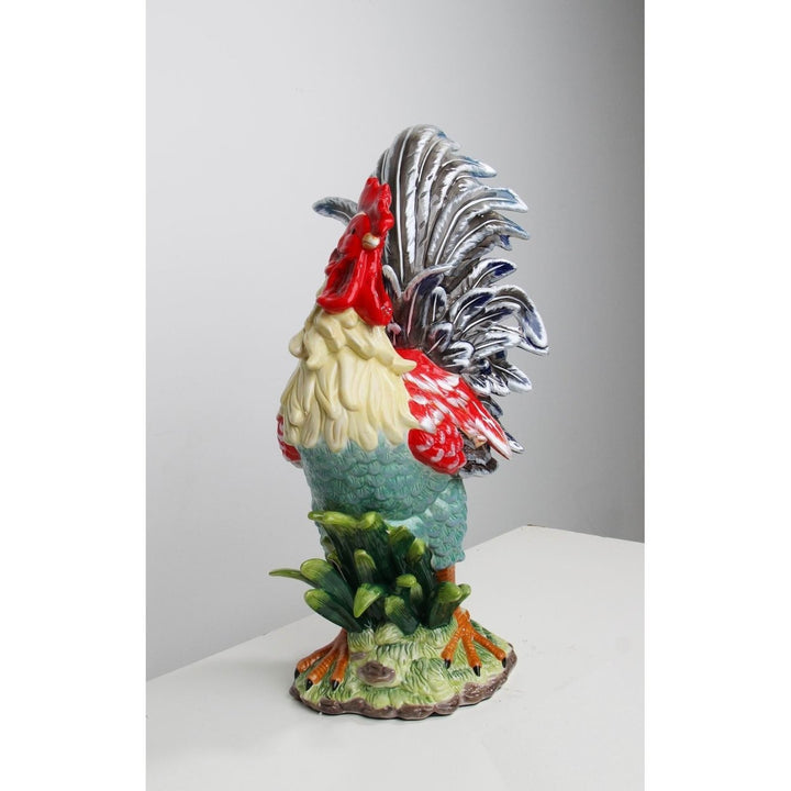 Ceramic Rooster Statue Red Navy 12.5 x 10 x 23.5 In Image 6