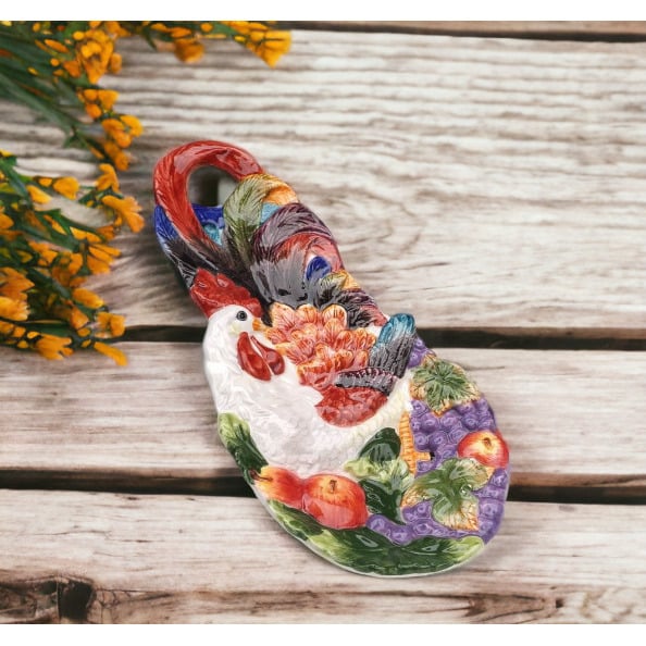 Ceramic Rooster Spoon Rest 7.5in Farmhouse Mom Image 1