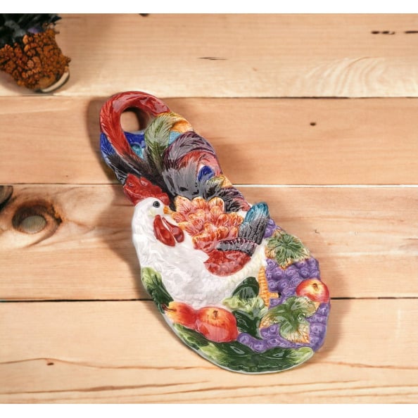 Ceramic Rooster Spoon Rest 7.5in Farmhouse Mom Image 2