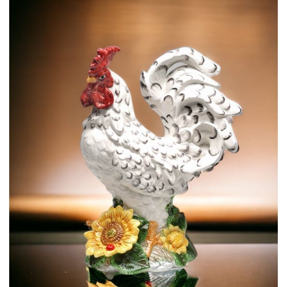 Ceramic Large White Rooster with Sunflower 7.5x12.5x15.25 Image 2