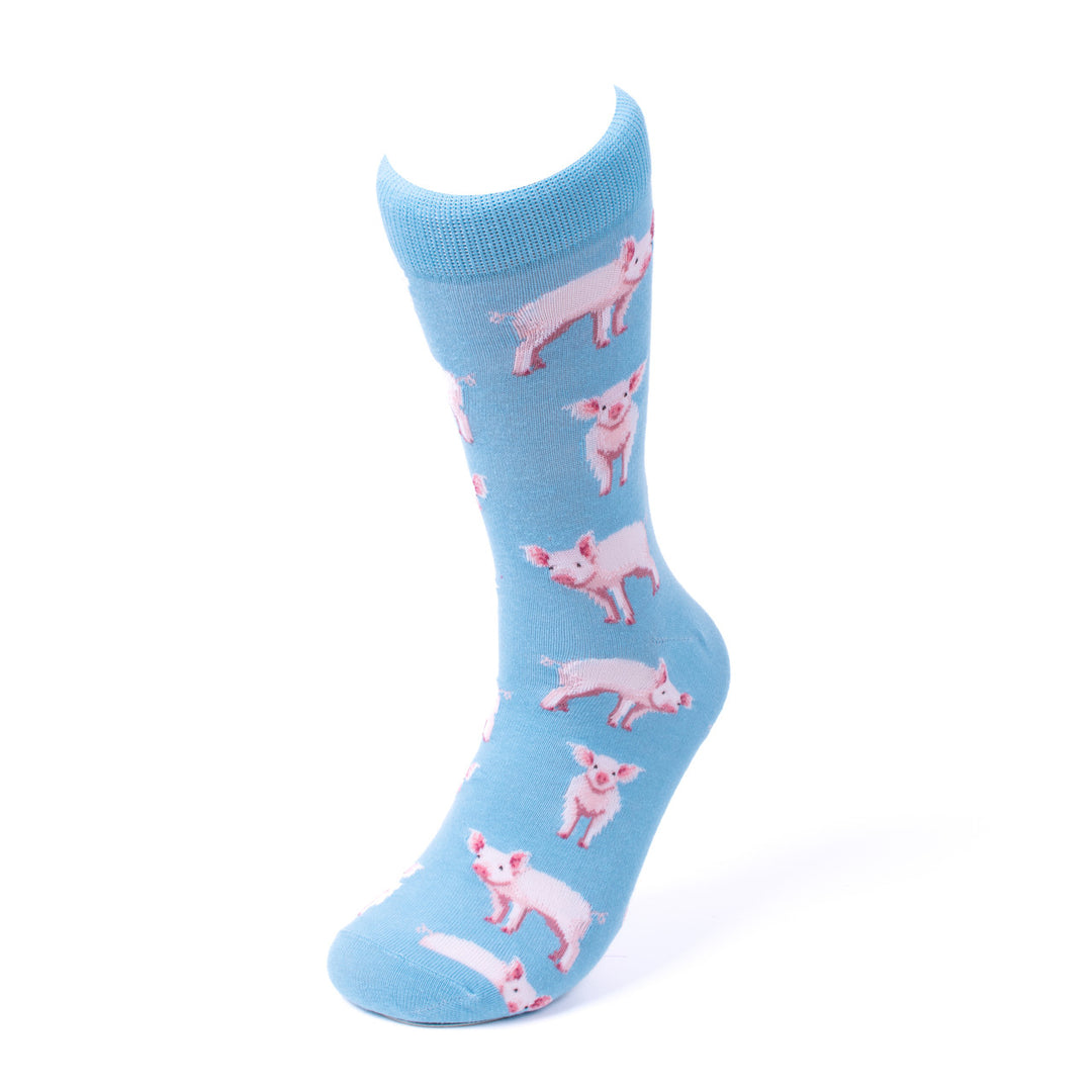 Funny Socks Mens Pigs Novelty Socks Baby Blue and Pink Pig Farm Little Piggies  Gift for Pig Lover Image 1