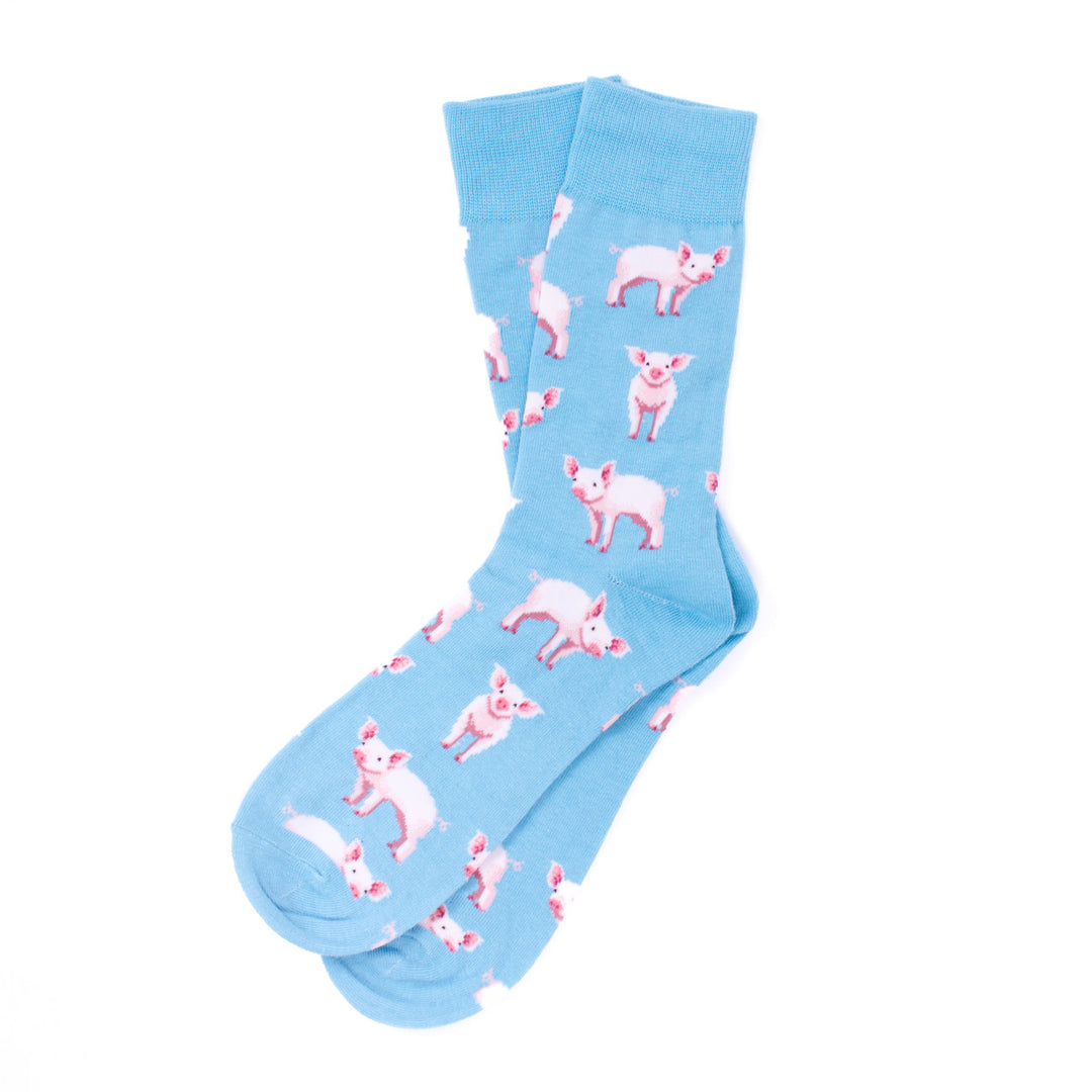 Funny Socks Mens Pigs Novelty Socks Baby Blue and Pink Pig Farm Little Piggies  Gift for Pig Lover Image 2