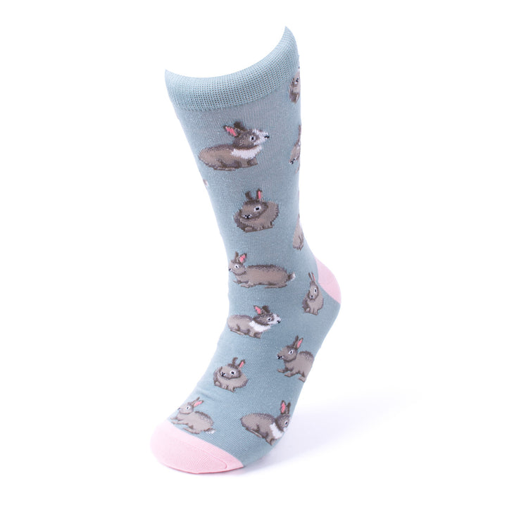 Men's Adorable Rabbits Novelty Socks Pink and Gray Rabbit Socks Heart of the Country Socks Cool Great Gift for Rabbit Image 1