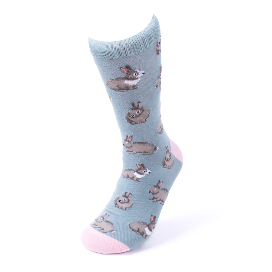 Mens Adorable Rabbits Novelty Socks Pink and Gray Rabbit Socks Heart of the Country Socks Cool Great Gift for Rabbit Image 1