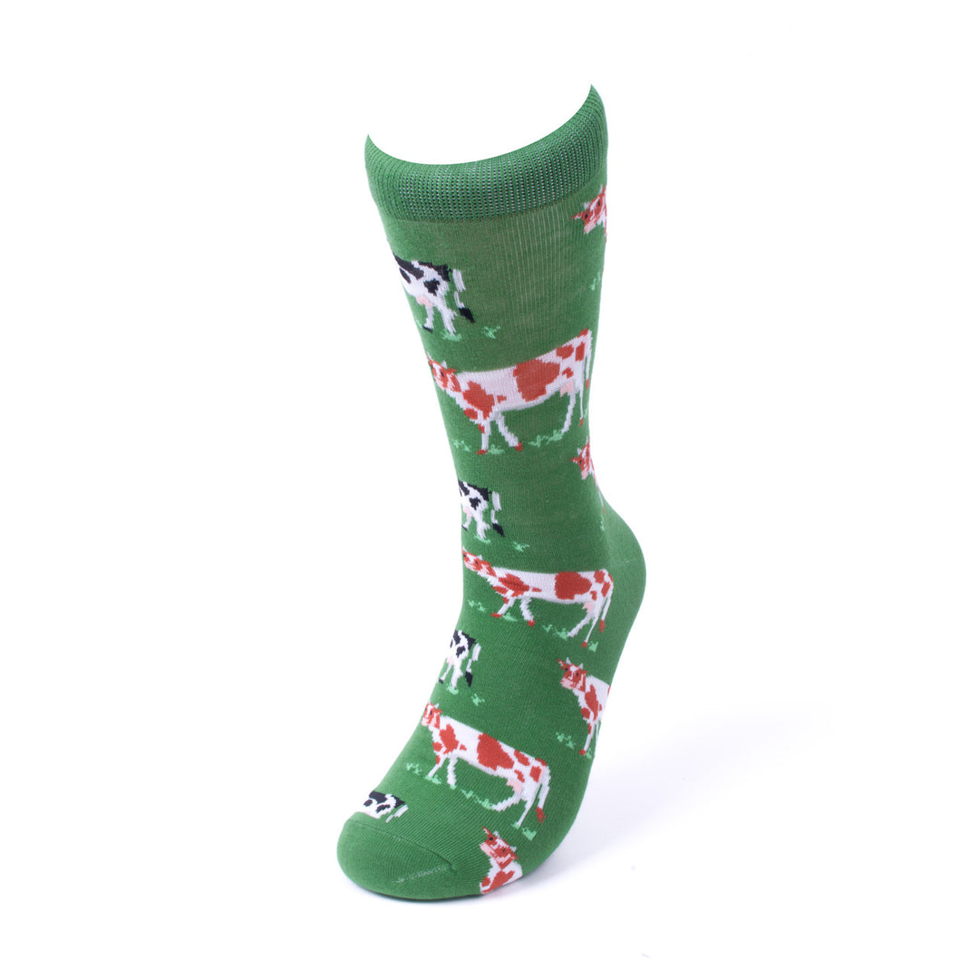 Mens Farmers Cows On Green Field Novelty Socks Cow Farm Socks Mans Country Farmer Socks Cool Great Gift for Dairy Cows Image 1