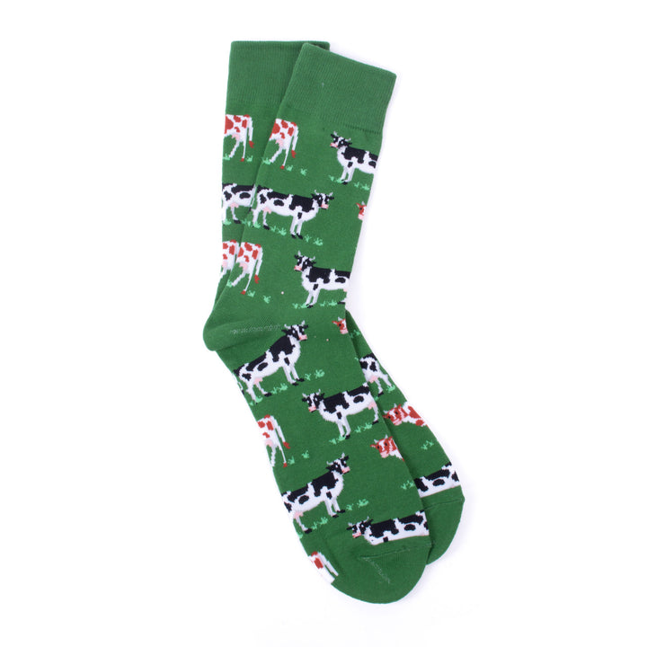Mens Farmers Cows On Green Field Novelty Socks Cow Farm Socks Mans Country Farmer Socks Cool Great Gift for Dairy Cows Image 2